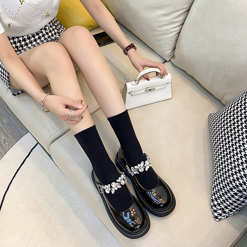 College rhinestone leather shoes round summer shoes for women