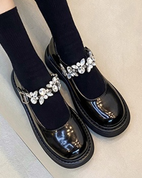 College rhinestone leather shoes round summer shoes for women