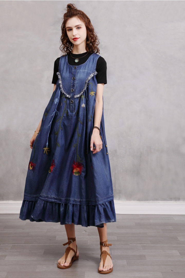 Retro summer dress embroidery sleeveless dress