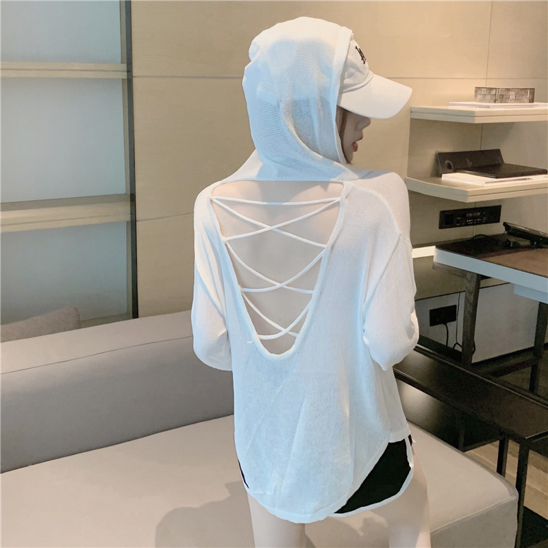 Hollow hooded sweater long sleeve smock for women
