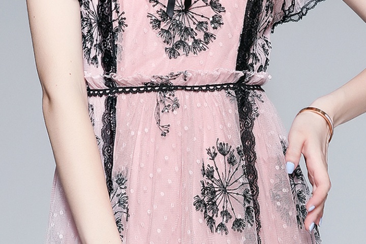 Elegant temperament bow lace embroidered noble dress