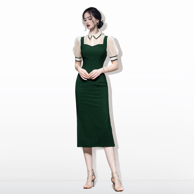 Shirt collar splice Korean style dress for women