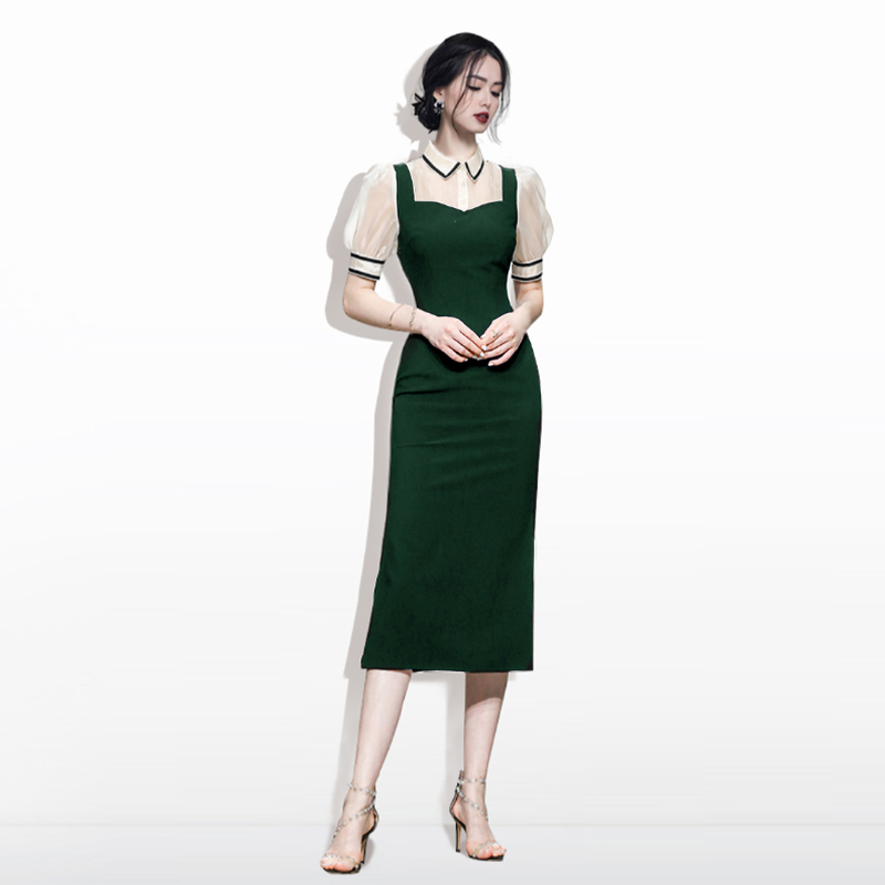 Shirt collar splice Korean style dress for women