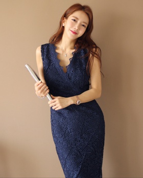Lace summer pinched waist slim long dress for women