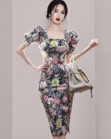 Korean style summer pinched waist long dress for women