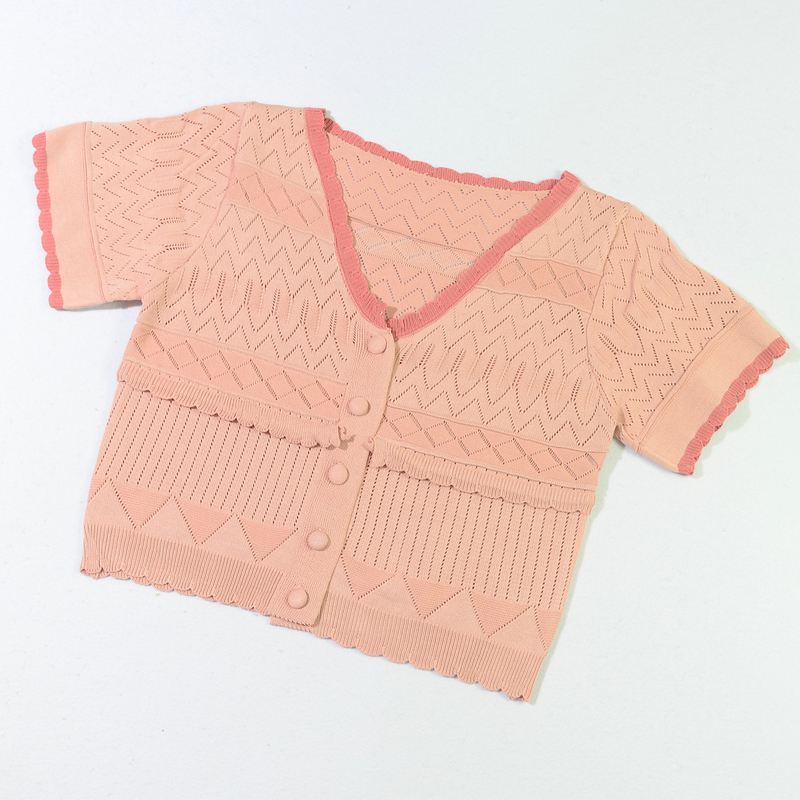 Thin short pink small cardigan summer high waist sweater
