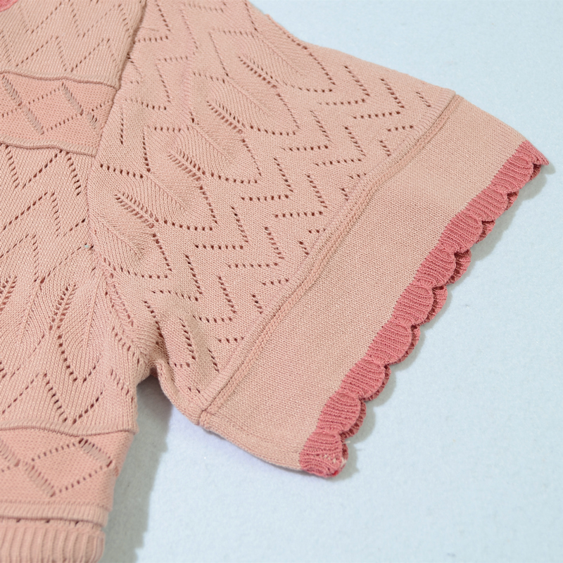 Thin short pink small cardigan summer high waist sweater