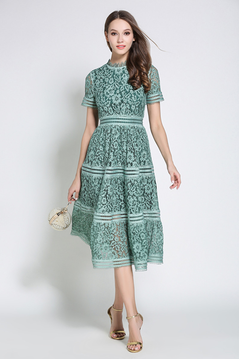 Elegant long big skirt summer lace dress for women