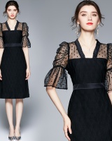 Elegant polka dot long dress court style dress