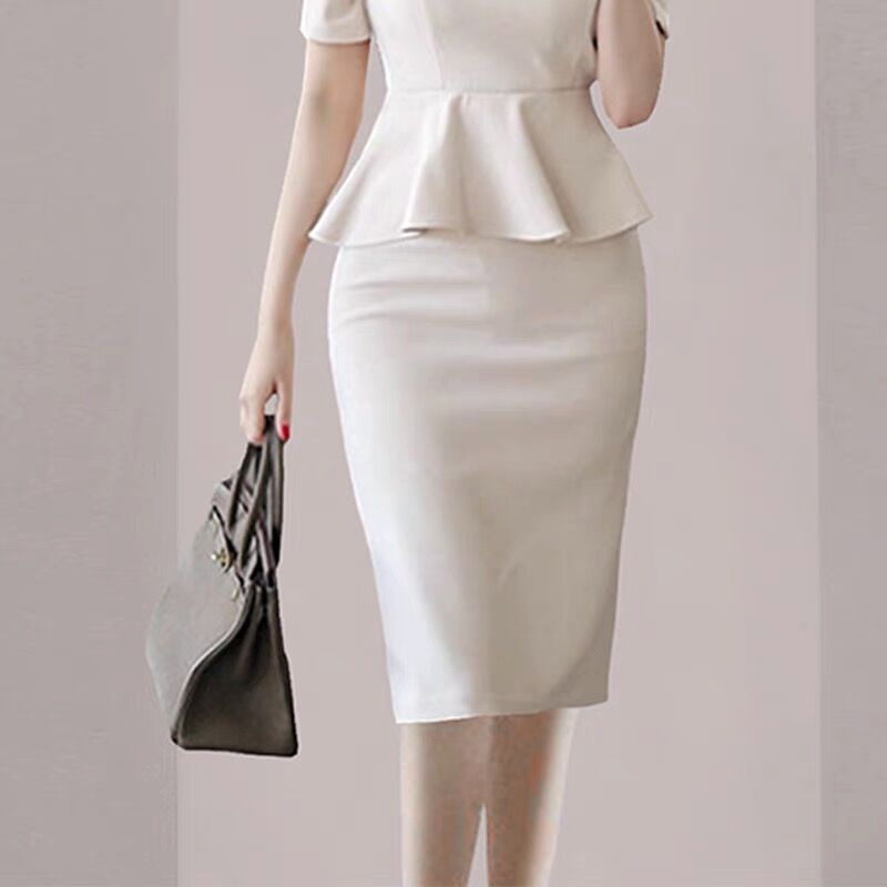Summer temperament Pseudo-two package hip profession dress
