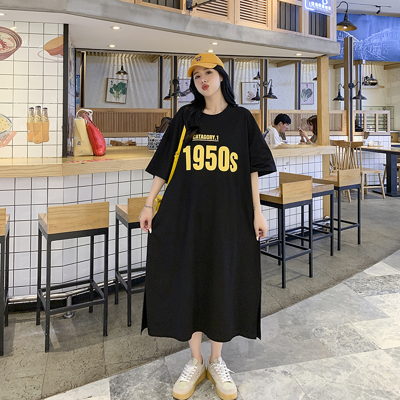 Summer side split large yard T-shirt fat Korean style dress