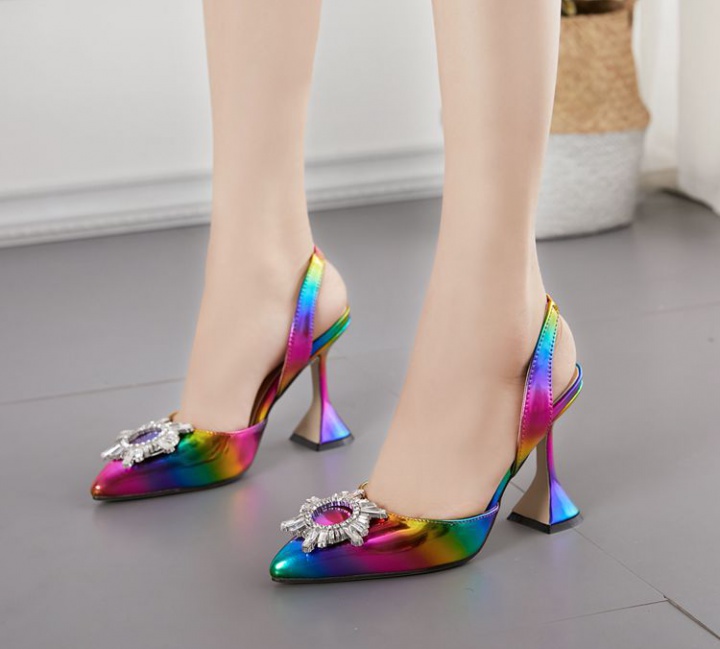 Colors rhinestone sun flower pointed high-heeled shoes