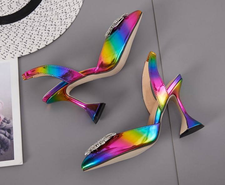 Colors rhinestone sun flower pointed high-heeled shoes