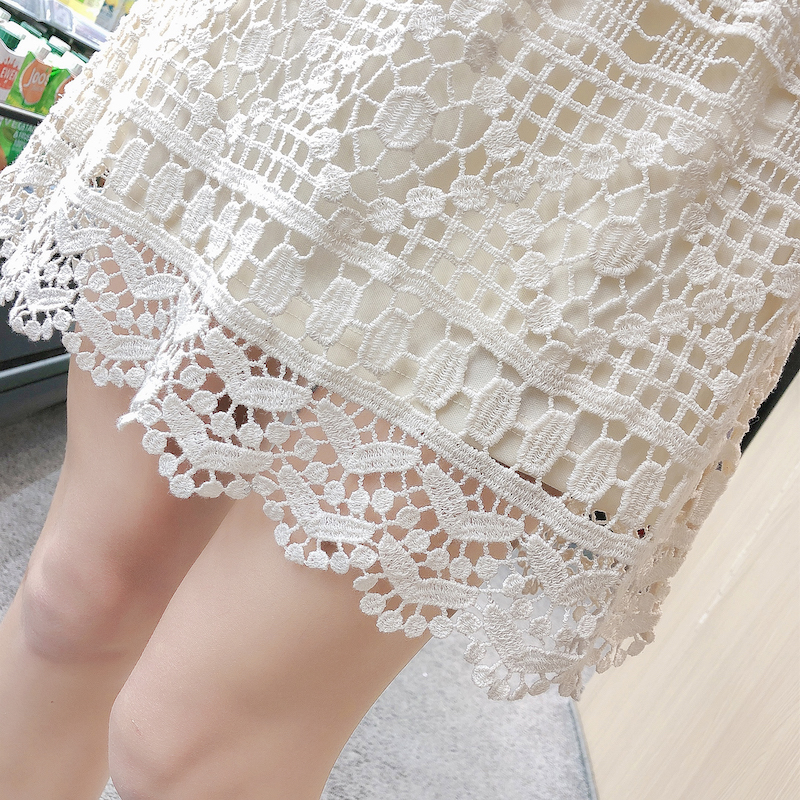 Summer temperament skirt lace hollow tops 2pcs set