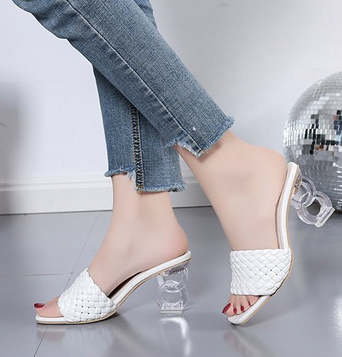High-heeled Korean style shoes square head fish mouth slippers