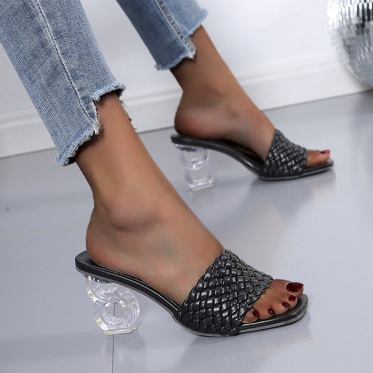 High-heeled Korean style shoes square head fish mouth slippers