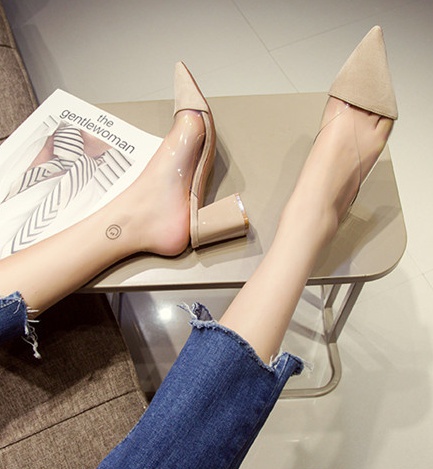 Pointed temperament high-heeled shoes thick slippers for women