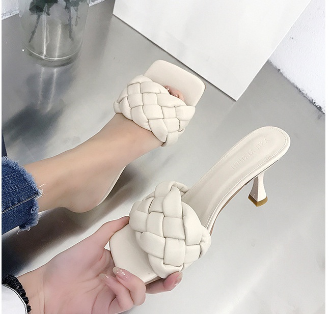 Fine-root weave summer high-heeled Korean style slippers for women