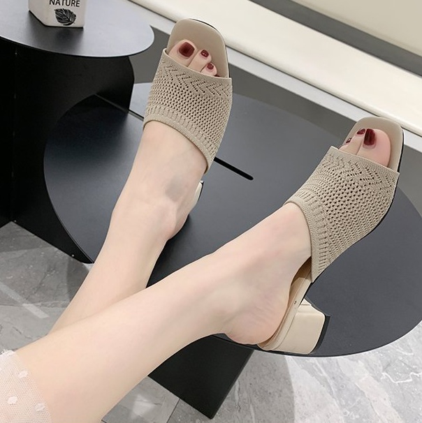 Middle-heel Korean style fashion summer slippers for women