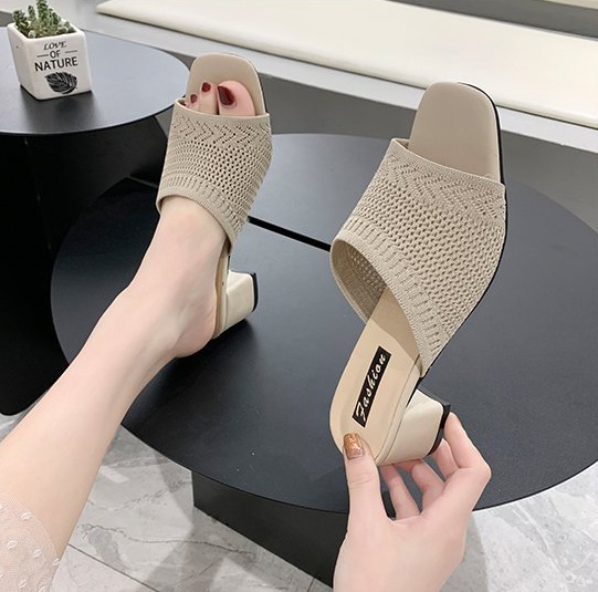 Middle-heel Korean style fashion summer slippers for women