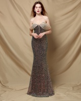 Temperament velvet mermaid elegant classic banquet evening dress