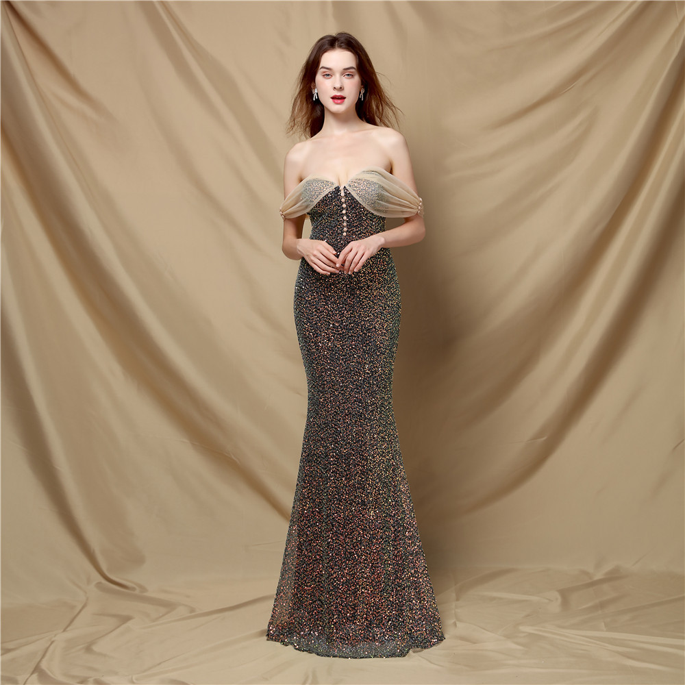 Temperament velvet mermaid elegant classic banquet evening dress