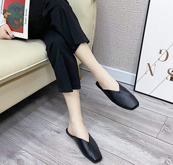 Pure square head summer flat slippers for women