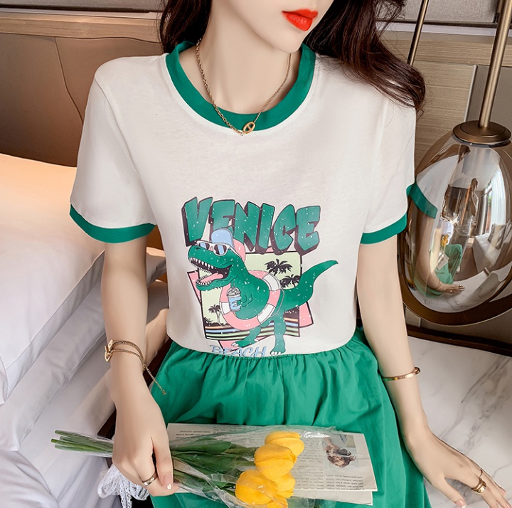 White printing tops cartoon T-shirt for women