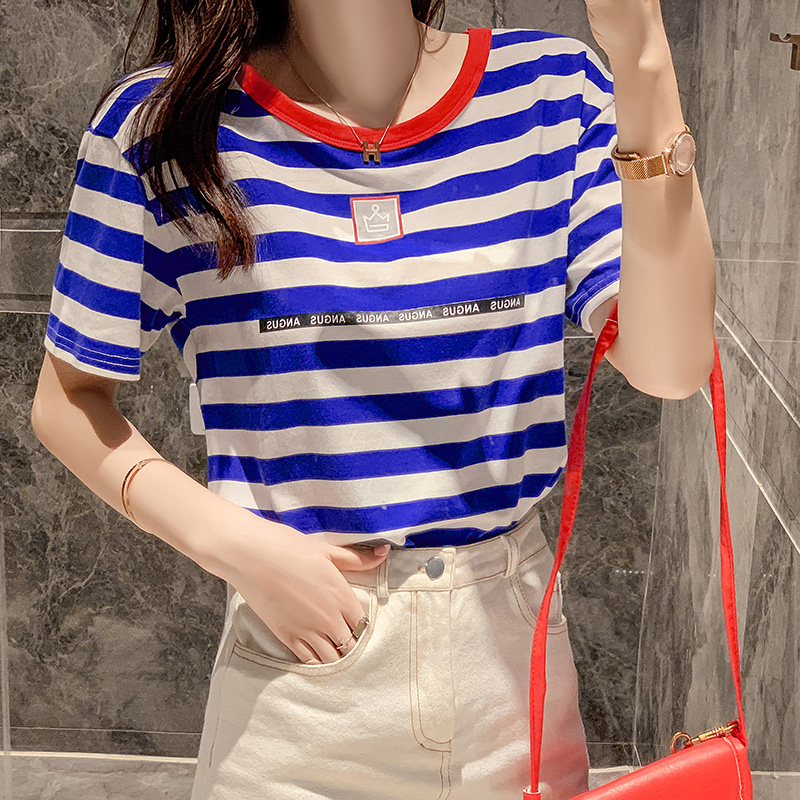 Korean style short sleeve T-shirt stripe minority tops