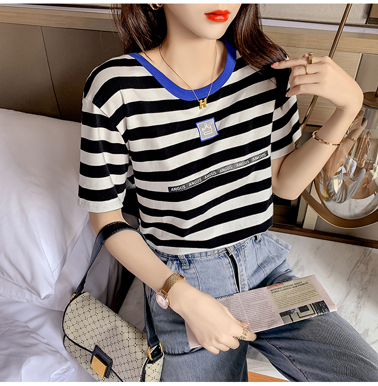 Korean style short sleeve T-shirt stripe minority tops