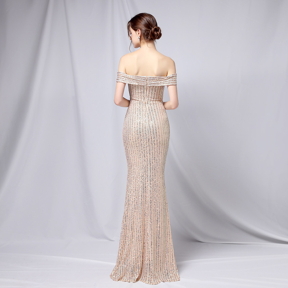 Elegant velvet queen flat shoulder evening dress for women