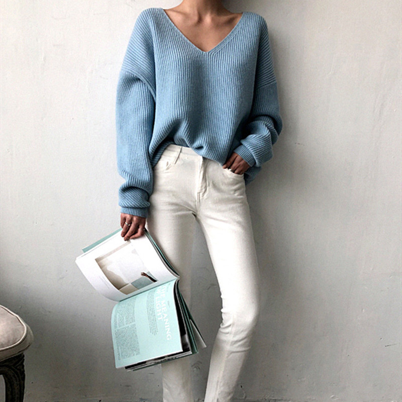 V-neck autumn and winter pullover sweater for women