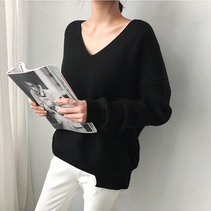 V-neck autumn and winter pullover sweater for women