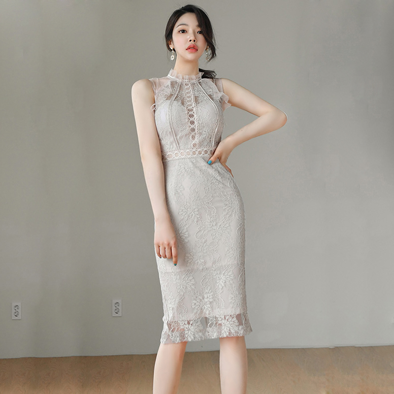 Splice long sexy summer lace temperament Korean style dress