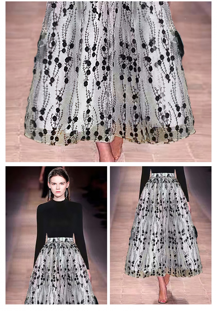 European style embroidery gauze sweater slim catwalk skirt