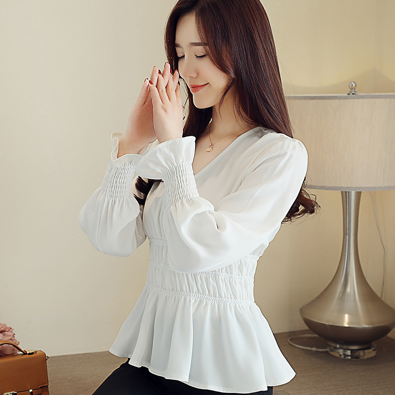 Pinched waist Korean style all-match chiffon shirt