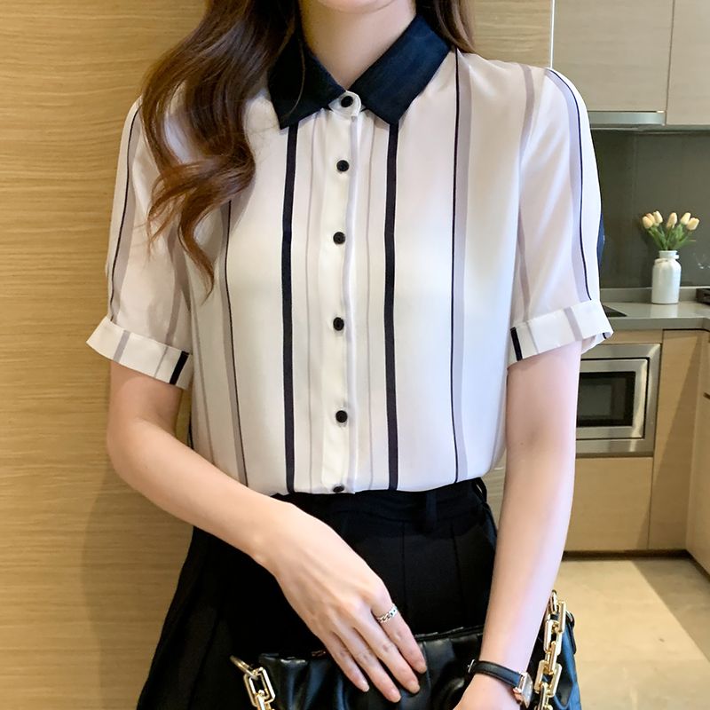 Stripe tops temperament chiffon shirt for women