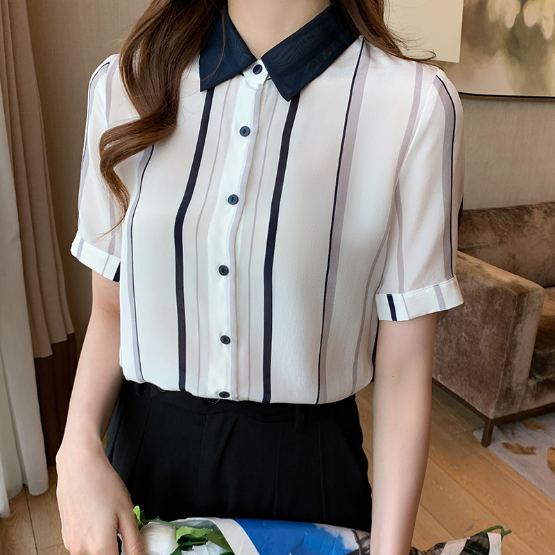 Stripe tops temperament chiffon shirt for women