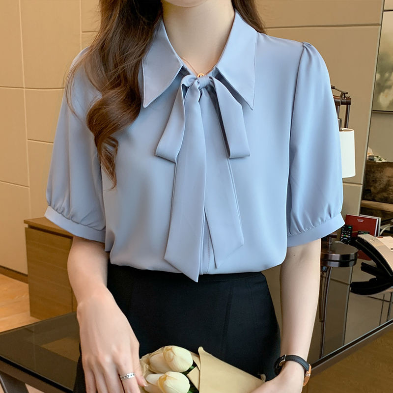Streamer short sleeve shirt blue tender tops for women