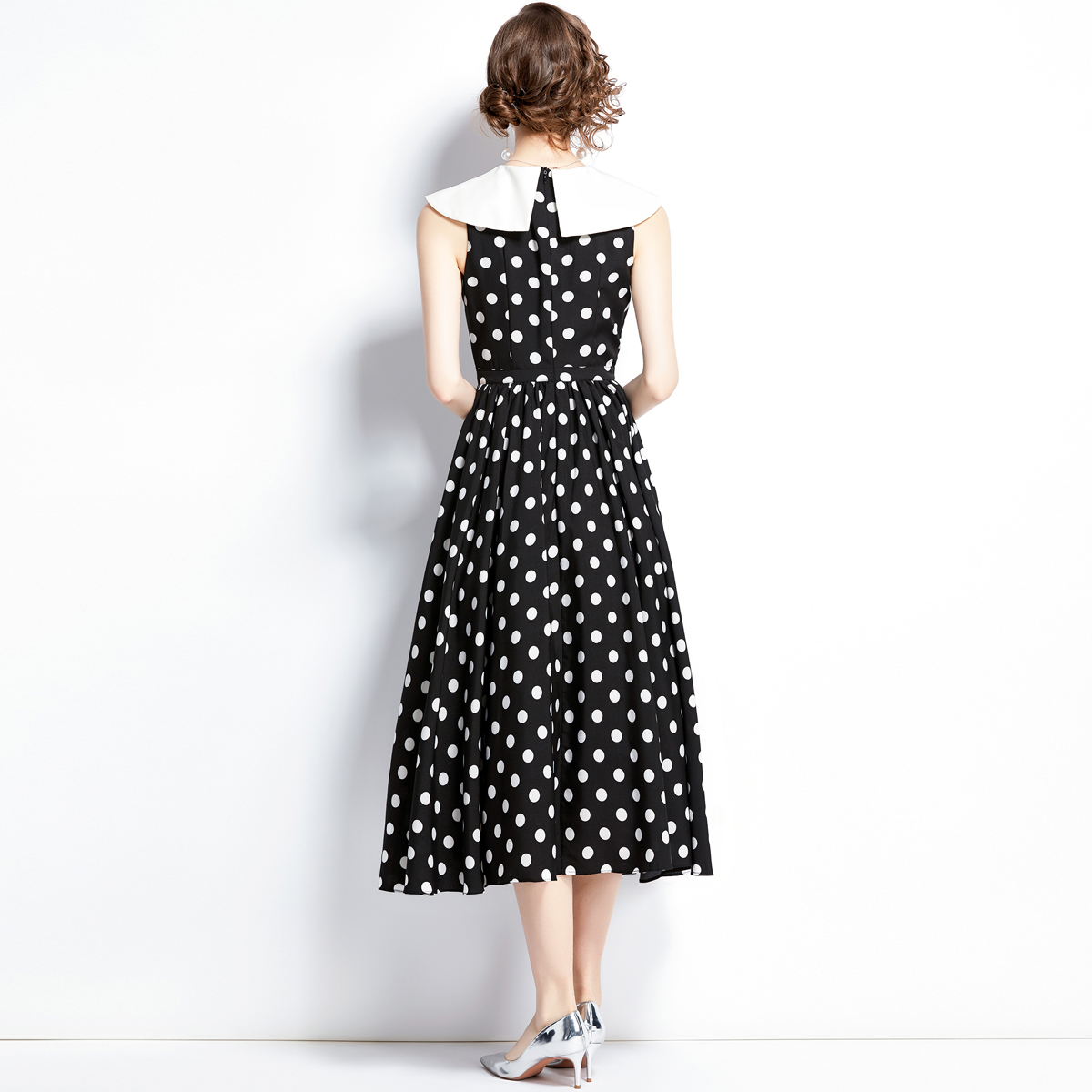 Slim summer retro long polka dot high waist printing dress
