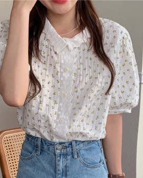 Korean style mixed colors short sleeve floral sweet shirt