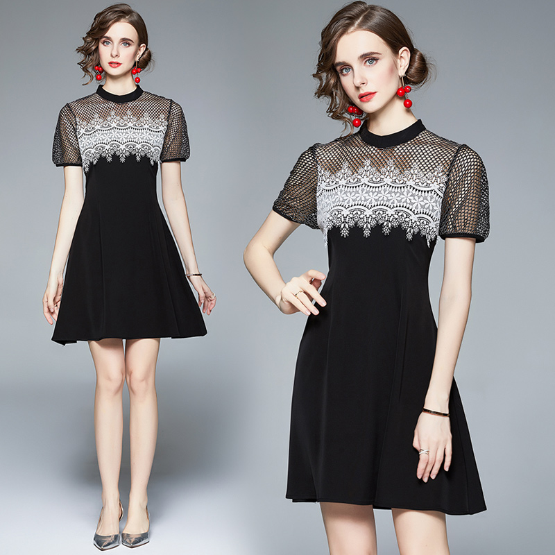 Embroidery round neck summer dress for women