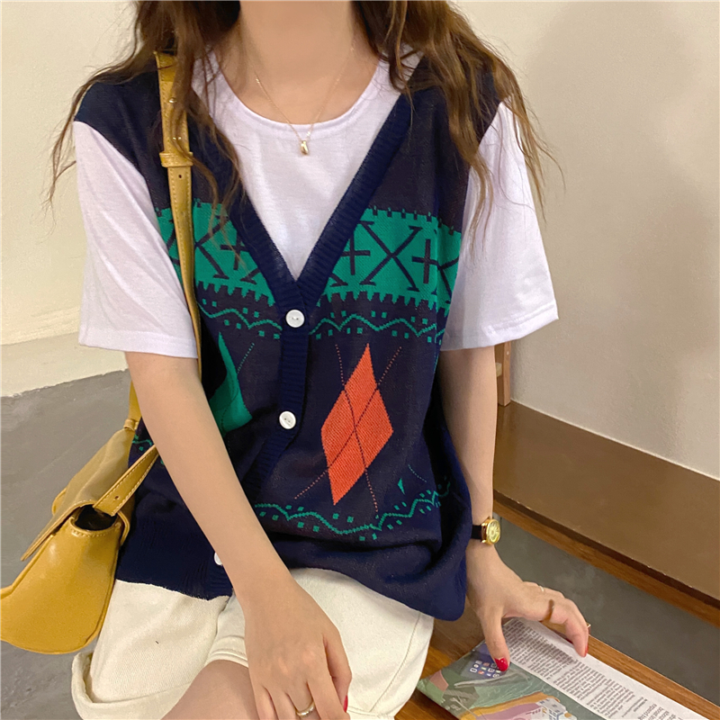 Pseudo-two Korean style T-shirt bottoming all-match sweater