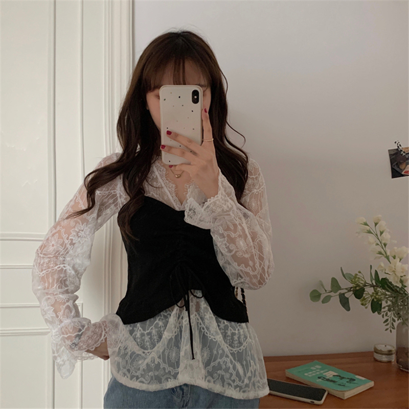Retro splice France style sexy Korean style sweater
