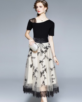 Pinched waist temperament summer floral long skirt 2pcs set