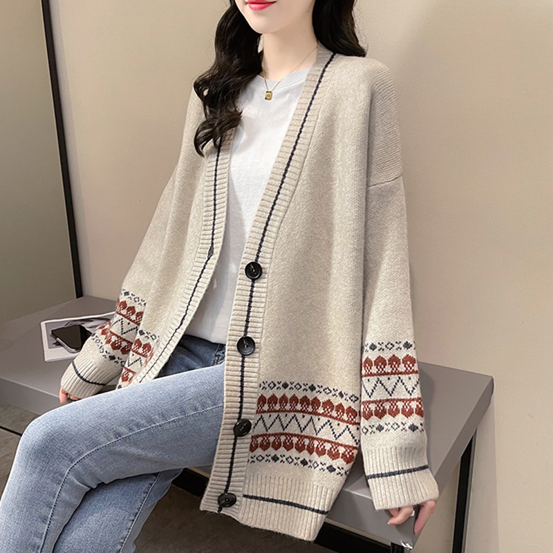 Korean style V-neck cardigan long Western style coat for women