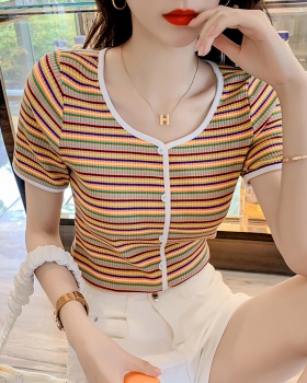 Korean style slim T-shirt V-neck bottoming shirt