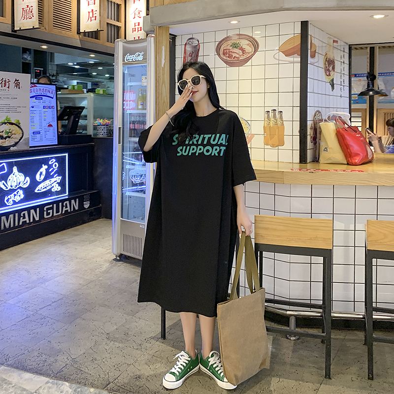 Printing large yard fat Korean style long slim T-shirt