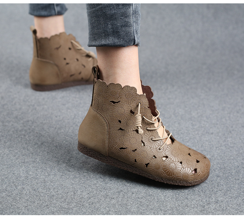 Hole high-heeled summer boots retro shoes for women