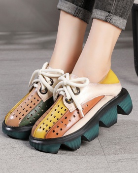 Hollow mixed colors first layer cowhide shoes for women